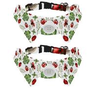 Eslifey Paquete de 2 collares de perro con pajarita y campana, diseño de trébol de mariquita, diseño de solapa ajustable, collar de pajarita para mascotas pequeñas