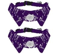 Eslifey Paquete de 2 collares de perro con pajarita y campana, esqueletos de baile de Halloween, diseño de solapa ajustable, collar de pajarita para mascotas pequeñas