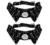 Eslifey Paquete de 2 collares de perro con pajarita y campana, esqueletos de baile gris, diseño de solapa ajustable, collar de pajarita para mascotas pequeñas