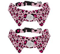 Eslifey Paquete de 2 collares de perro con pajarita y campana, estampado de leopardo rosa rosa femenino, diseño de solapa ajustable, collar de pajarita para mascotas pequeñas