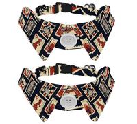 Eslifey Paquete de 2 collares de perro con pajarita y campana, estampado de sellos del Reino Unido y Londres, diseño de solapa ajustable, collar de pajarita para mascotas pequeñas