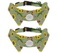 Eslifey Paquete de 2 collares de perro con pajarita y campana, girasoles abejas y mariquita, diseño de solapa ajustable, collar de pajarita para mascotas pequeñas
