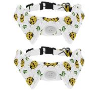 Eslifey Paquete de 2 collares de perro con pajarita y campana, hojas de trébol, diseño de mariquita amarilla, diseño de solapa ajustable, collar de pajarita para mascotas pequeñas