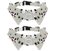Eslifey Paquete de 2 collares de perro con pajarita y campana, hueso blanco dálmata, huella de pata negra, diseño de solapa ajustable, collar de pajarita para mascotas pequeñas