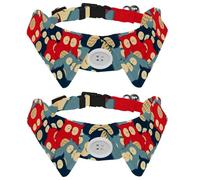 Eslifey Paquete de 2 collares de perro con pajarita y campana, lindo animal de ojo grande, diseño de búho rojo y azul, diseño de solapa ajustable, collar de corbata de gato para mascotas pequeñas
