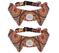 Eslifey Paquete de 2 collares de perro con pajarita y campana, mandalas vintage, diseño indio, diseño de solapa ajustable, collar de pajarita para gatos pequeños