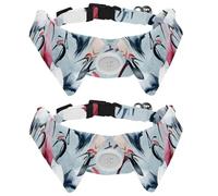 Eslifey Paquete de 2 collares de perro con pajarita y campana, patrón de grúa de pintura rosa y gris, diseño de solapa ajustable, collar de pajarita para gatos pequeños