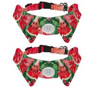 Eslifey Paquete de 2 collares de perro con pajarita y campana, sandías de verano pintadas en rojo, diseño de solapa ajustable, collar de pajarita para gatos pequeños