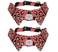 Eslifey Paquete de 2 collares para perro con pajarita y campana, diseño de solapa ajustable con diseño de piel de leopardo rosa repetido para mascotas pequeñas