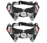 Eslifey Paquete de 2 collares para perro con pajarita y campana, grúas japonesas y patrón de sol rojo, diseño de solapa ajustable, collar de pajarita para gatos pequeños