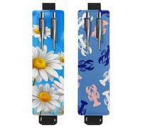 Eslifey Paquete de 2 soportes portátiles para bolígrafos, soporte para lápices Blooming Daisy Blue Sky, funda para bolígrafo con capacidad para 2 o 3 bolígrafos, banda elástica ajustable, desmontable