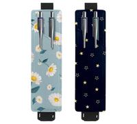 Eslifey Paquete de 2 soportes portátiles para bolígrafos, soporte para lápices Blooming Daisy Blue Sky, funda para bolígrafo con capacidad para 2 o 3 bolígrafos, banda elástica ajustable, desmontable