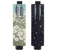 Eslifey Paquete de 2 soportes portátiles para bolígrafos, soporte para lápices Blooming Daisy Blue Sky, funda para bolígrafo con capacidad para 2 o 3 bolígrafos, banda elástica ajustable, desmontable