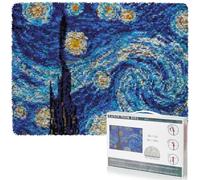EsLuker.ly Kit de alfombra de ganchillo para adultos y niños principiantes, patrones de cielo estrellado preimpresos, kits de gancho de alfombra de hilo de lona, manualidades creativas, decoración del
