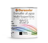 Esmalte al Agua Multi Superficie - Color Satinado Negro - 250ml - Acabado Brillante - Sin Olor - Resistente a Golpes, Roces y Manchas - Antioxidante - Rápido Secado - Duracolor