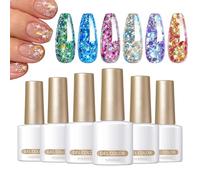 Esmalte de gel de brillo, esmalte de uñas de gel colores de brillo - 6x 7 ml de esmalte de gel reflectante - Barniz de manicura brillante, remojo en la capa, accesorios de maquillaje para mujeres par