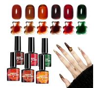 Esmalte de gel otoñal para uñas | 6 colores resina caramelo ámbar - con pincel resina tema invernal esmalte para mujeres hombres niñas rendimiento evento formal viaje