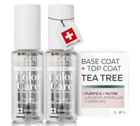 Esmalte de Uñas Base Coat + Top Coat - Cuidado Cosmético para Uñas Amarillas o Dañadas con Tea Tree, Biotina y Silicio - Swiss Made