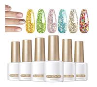 Esmalte de uñas con brillo, esmalte de gel de brillo,Kit de manicura de uñas de 6 colores LED UV Remoje de acabado brillante 7 ml - Juego de atención médica manual dura esmalte de gel brillante para e