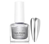Esmalte de uñas con espejo plateado, 7 ml, para metal, efecto espejo, secado rápido, esmalte de uñas cromado, aceite de ricino, irrompible, sin necesidad de rayos UV, para mujeres (plata)