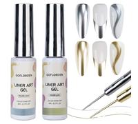 Esmalte de Uñas de Gel Metálico 2pcs Oro y Plata Metálico Liner Gel Nail Art 3D Efecto Cromo Polish Espejo Liner Nail Charms Build in Thin Brush 8ML DIY at Home Salon Quality Gift for Women