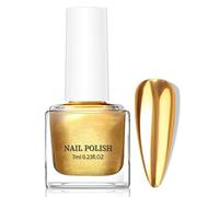 Esmalte de uñas dorado con espejo, 7 ml, efecto espejo, secado rápido, esmalte de uñas cromado, aceite de ricino, esmalte de uñas regular, irrompible, sin UV, necesario para regalo manicura (dorado)