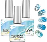 Esmalte de uñas en gel con efecto olas marinas, esmalte degradado, gel acuarela marina para un efecto degradado, texturas de ondas fluidas para manicura femenina DIY