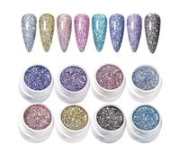 Esmalte De Uñas Gel Con Purpurina, Gel Artístico con Destellos, Kit De 8 Colores Con Brillo Para Mujeres Y Niñas, Uso En Casa O Salón De Uñas Y