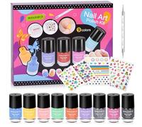 Esmalte de uñas infantil de secado rápido, mini esmalte de uñas para niñas, con pegatinas de piedras preciosas, 9 colores, esmalte de uñas no tóxico, con base de agua, peel-off de bajo olor, juego de