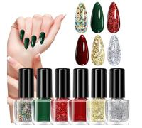 Esmalte De Uñas Navideño - Suministros de Belleza de 6 Colores y Larga Duración - Kit De Esmalte De Uñas | Para Navidad Festival Salón Hogar Viajes Bodas Nupcias Spa Fiestas Verano Di