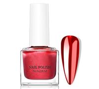 Esmalte de uñas rojo con espejo, 7 ml, efecto espejo, secado rápido, esmalte de uñas cromado, aceite de ricino, esmalte de uñas regular, irrompible, no necesita UV, manicura para mujeres (rojo)