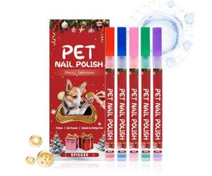 Esmalte de uñas seguro para perros: juego impermeable de 5 colores de secado rápido, tinte de uñas para mascotas no tóxico, acabado brillante de larga duración, fórmula de fácil cepillado con aplicaci