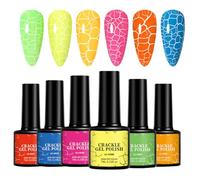 Esmalte Gel Craquelado | Set De 6 Esmaltes Gel De Larga Duración | Resistente A Desgaste Y Uso Diario Para Viaje, Hogar O Salon