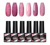 Esmalte Semipermanente Gel UV para Uñas Rosa 6 pezzi Esmalte de Uñas Secado Rapido Rosa Esmalte de Uñas Holographic Glitter Sequins per La Elección Ideal para Salones de Uñas y Principiantes