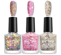 Esmaltes Semipermanentes para Uñas, 3 Color Plata Glitter Navidad Pintauñas Semipermanentes,Esmalte de uñas con purpurina, holográfico, brillante, reflectante, para manicura artística, 8ML
