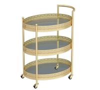 esmen 3-Tier/2-Tier Movable Coffee Table Trolley, Bar Cart with Wheels Glass Meal Storage & Snack Sofa Side Shelf(3-Tier)