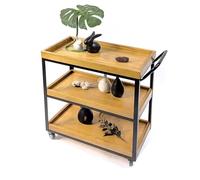 esmen 3-Tier Movable Hand Truck Dining Car, Wrought Iron Trolley with Meal Storage Side End Tables for Home