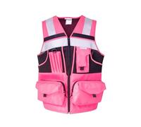 esmen Chaleco de seguridad Oxford con bandas reflectantes, chaleco reflectante de alta visibilidad con múltiples bolsillos for hombres y mujeres.(Red,X-Large)