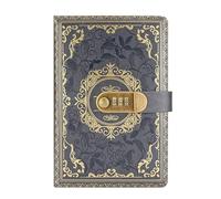 esmen Cuaderno A5 con bloqueo de contraseña, Bloc notas Vintage cuero PU privacidad, encuadernación alambre papel grueso, diario secreto(Grey)