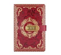 esmen Cuaderno A5 con bloqueo de contraseña, Bloc notas Vintage cuero PU privacidad, encuadernación alambre papel grueso, diario secreto(Rot)