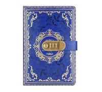 esmen Cuaderno A5 con bloqueo de contraseña, Bloc notas Vintage cuero PU privacidad, encuadernación alambre papel grueso, diario secreto(Blu)