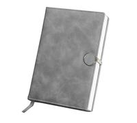 esmen Cuaderno de oficina negocios A5, cubierta cuero PU con botones redondos, 260 páginas, espaciado entre líneas 8mm, marcapáginas satinado for reuniones(Grey)