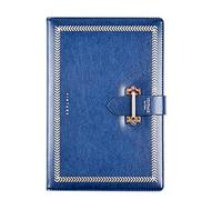 esmen Cuaderno retro con botones de puente for adultos, estampado trigo en lámina dorada, 224 páginas, papel beige 80 g, portalápices y bolsillo(Blu)