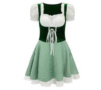 esmen Disfraz sexy de sirvienta del Oktoberfest de Múnich, falda a cuadros con mangas abullonadas y chaleco de terciopelo, tallas S-XXXL for mujer Camisetas de fondo(Groen,M)