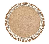 esmen Hand-Knotted Tassel Round Rug, Blended Woven Carpet for Living Room Coffee Table Study Bedroom Bedside(1.5m/59)