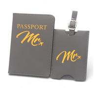 esmen Juego de Etiquetas for Equipaje con Porta Pasaporte, Tarjetero Viaje, Viajes Negocios(Noir)