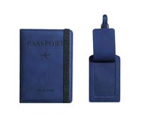 esmen Juego de Porta Pasaporte y Etiqueta for Equipaje, Funda for Viaje, Billetera RFID Cuero PU, Bolsa Almacenamiento multifunción for Regalo(Donker Blauw)