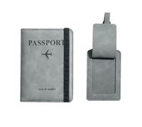esmen Juego de Porta Pasaporte y Etiqueta for Equipaje, Funda for Viaje, Billetera RFID Cuero PU, Bolsa Almacenamiento multifunción for Regalo(Grey)