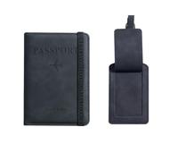 esmen Juego de Porta Pasaporte y Etiqueta for Equipaje, Funda for Viaje, Billetera RFID Cuero PU, Bolsa Almacenamiento multifunción for Regalo(Noir)