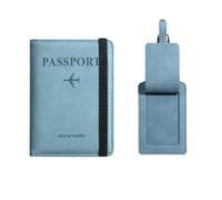 esmen Juego de Porta Pasaporte y Etiqueta for Equipaje, Funda for Viaje, Billetera RFID Cuero PU, Bolsa Almacenamiento multifunción for Regalo(Light Blue)